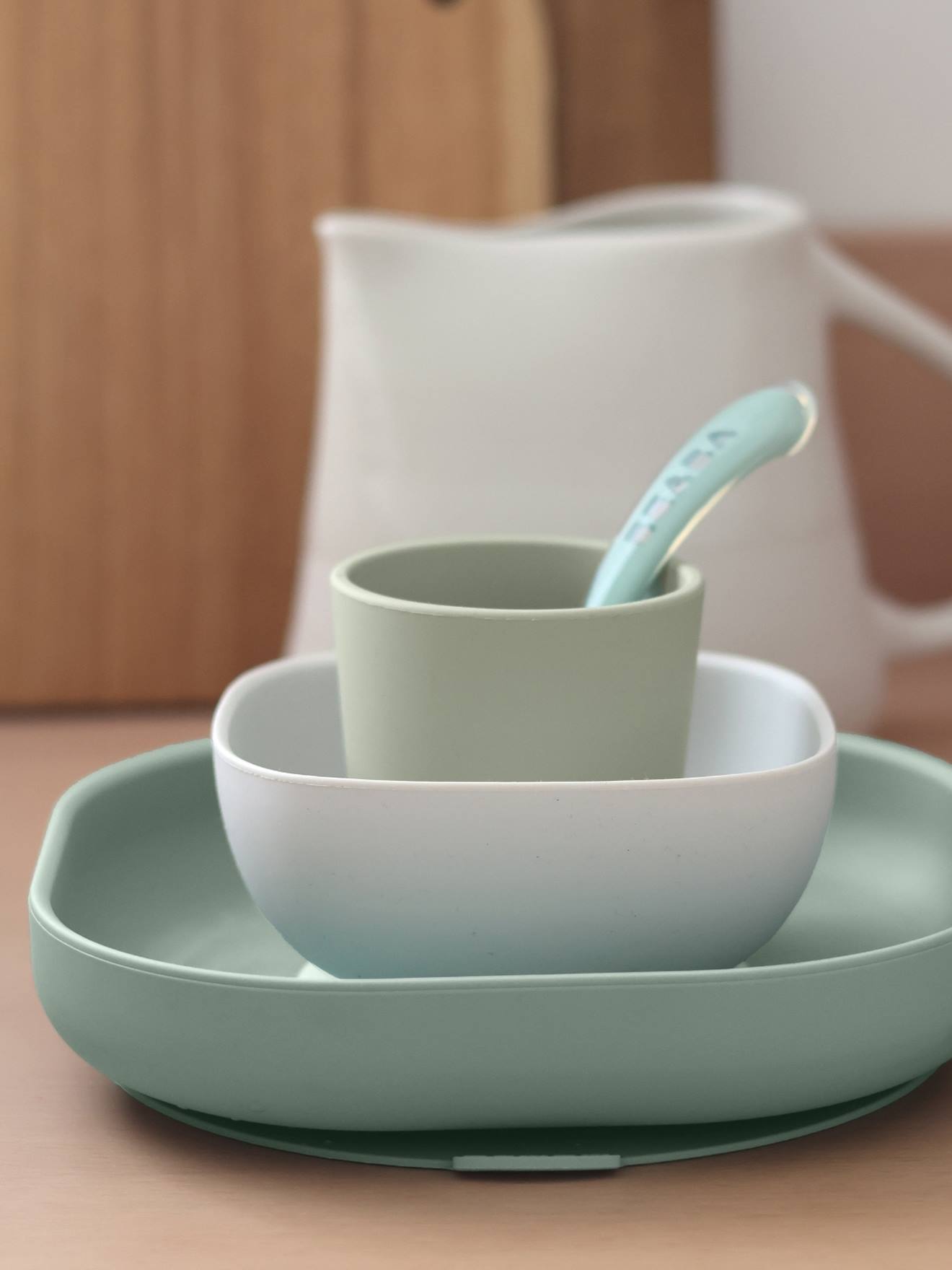 Set vaisselle 4 pièces silicone BEABA vert sauge