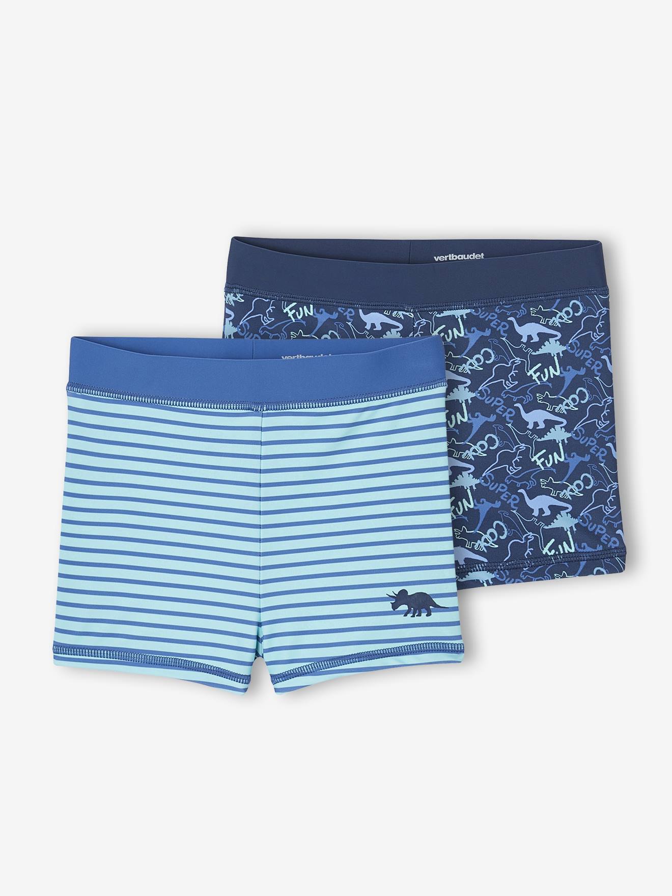 Lot 2 Boxers Bain Garçon imprimé + rayé turquoise/bleu