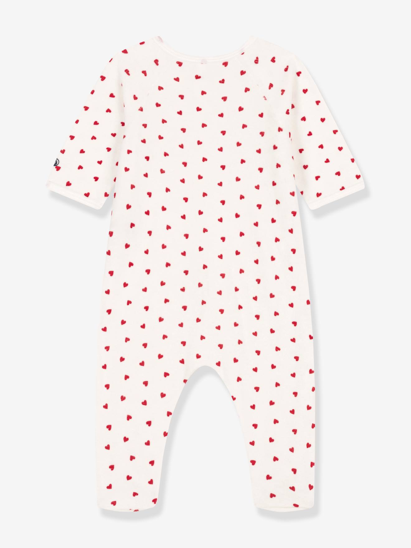 Pyjama bébé en velours coeurs blanc (Petit Bateau) - Image 1