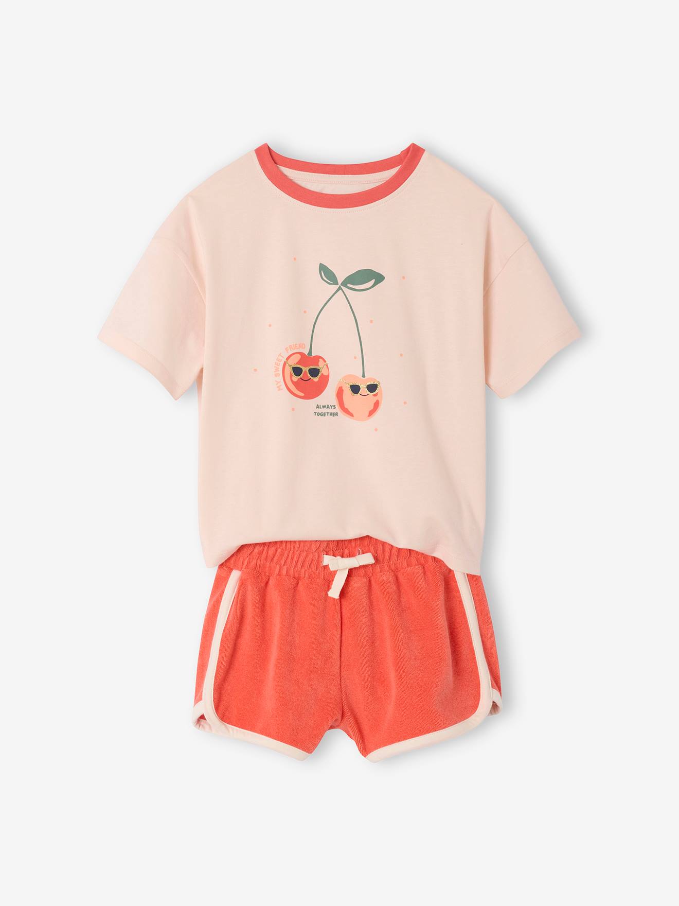 Ensemble T-shirt et short en éponge fille corail