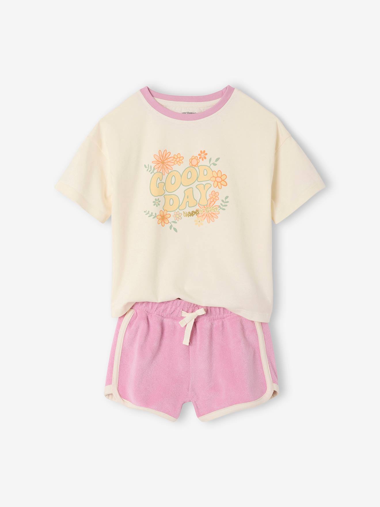 Ensemble T-shirt et short en éponge fille lilas