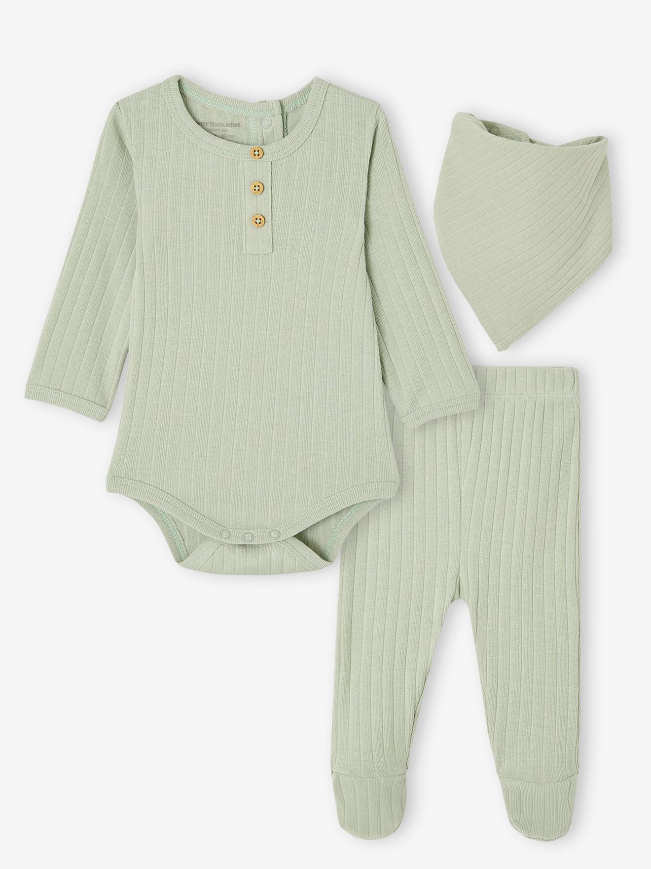 Ensemble body + legging + foulard bébé vert sauge