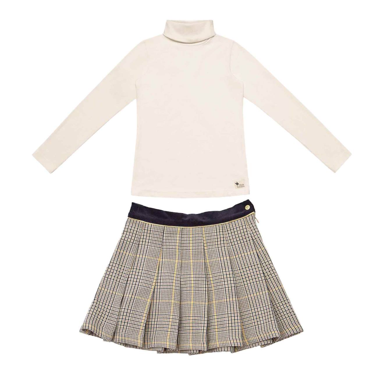 Ensemble Jupe Plissée Et & Col Roulé Beige Marron Jaune