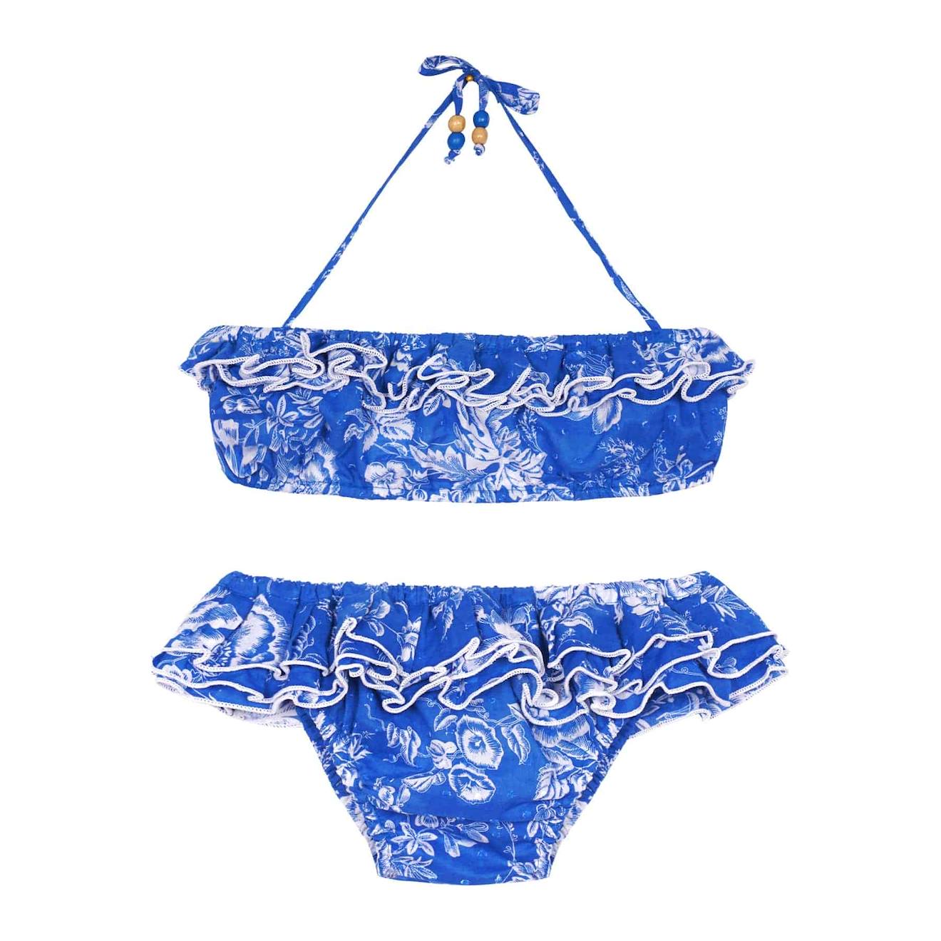 Maillot De Bain Fleuri 2 Pièces Swan Bleu Roi Blanc