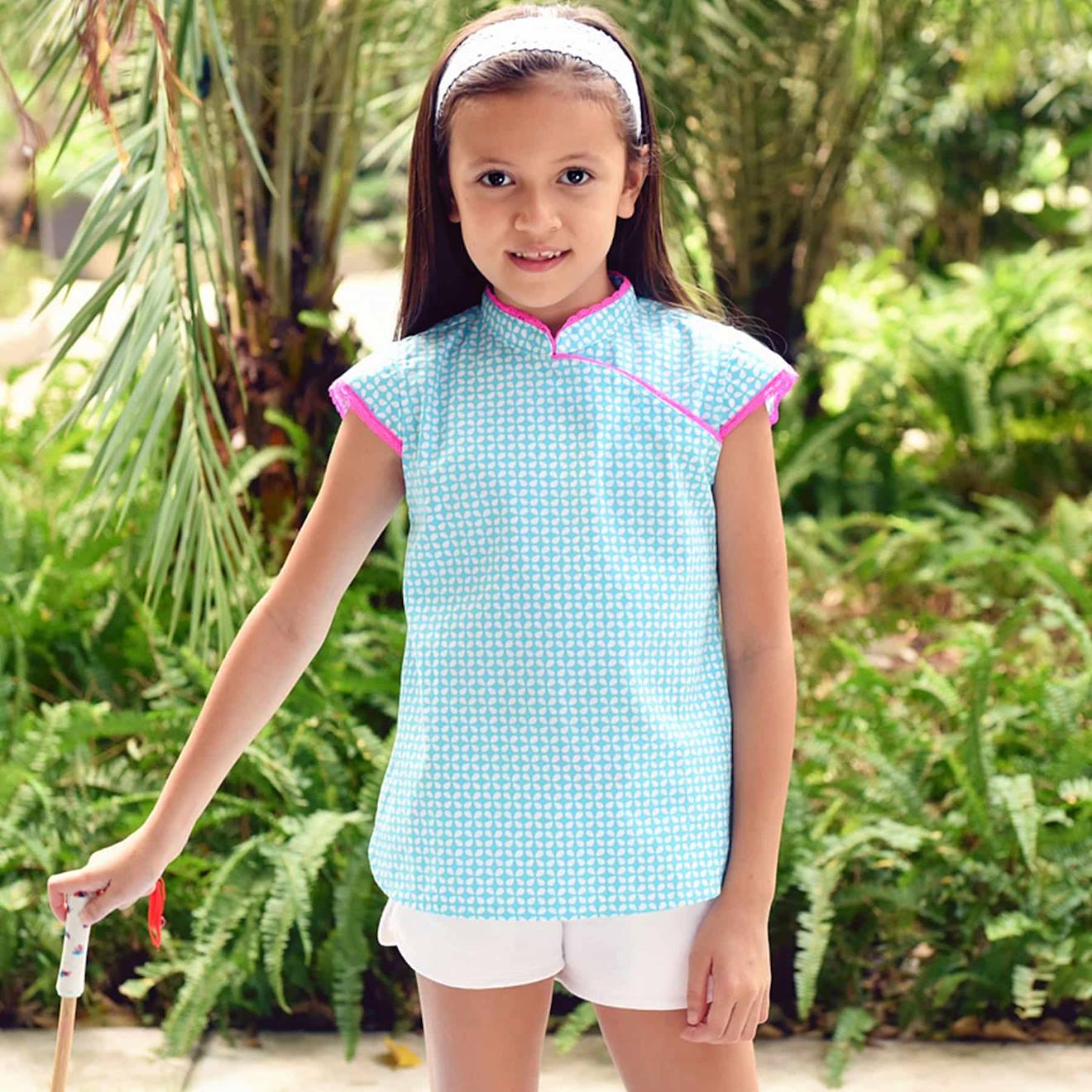 Blouse Chinoise Été Coton Annam Bleu Turquoise Rose Fuchsia