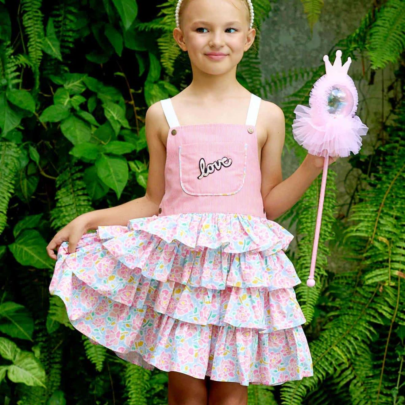 Robe Salopette Fleurie Gigi Rose Bleu Pastel