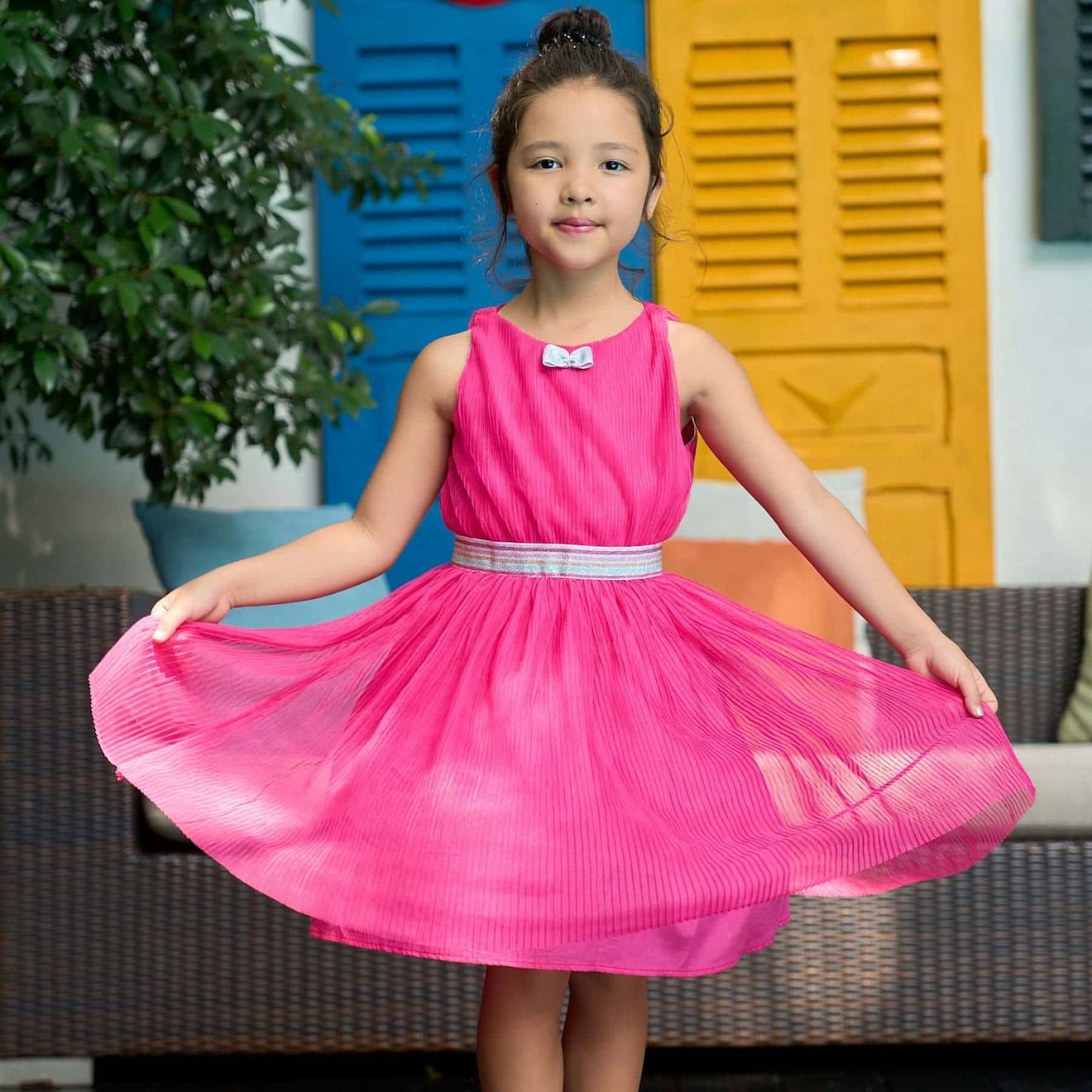 Robe Cérémonie Voile Paillettes Hepburn Rose Fuchsia