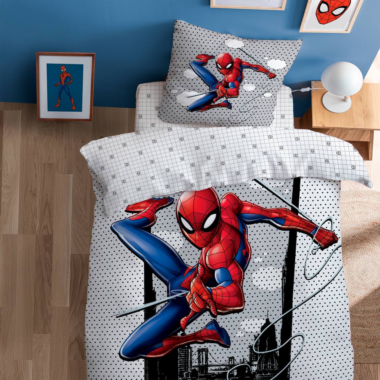 Parure De Lit Imprimée 100% Coton, Spiderman Home Hero Gris