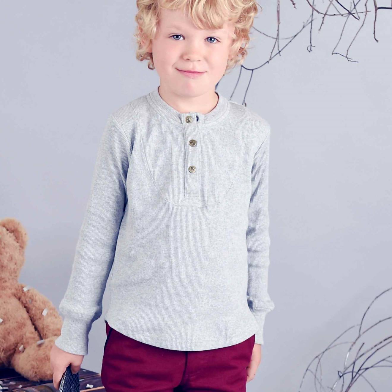 T-shirt Henley Manches Longues Augustin Gris Souris