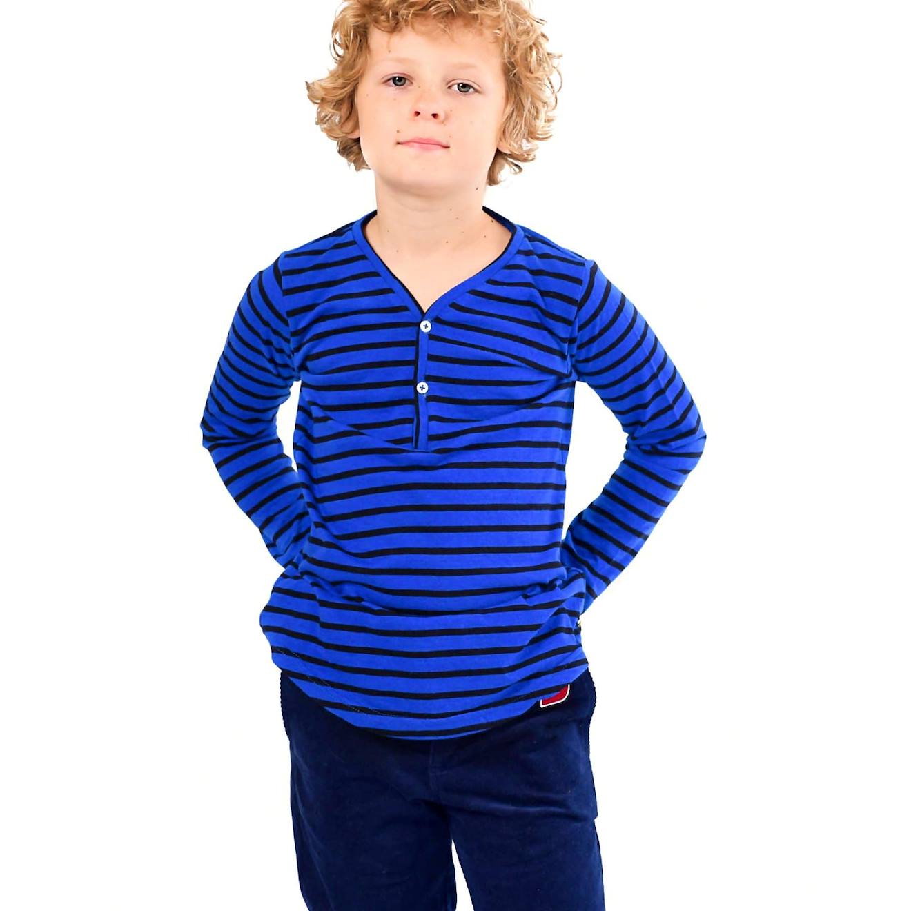 T-shirt Manches Longues Rayures Elvis Bleu Roi Bleu Marine