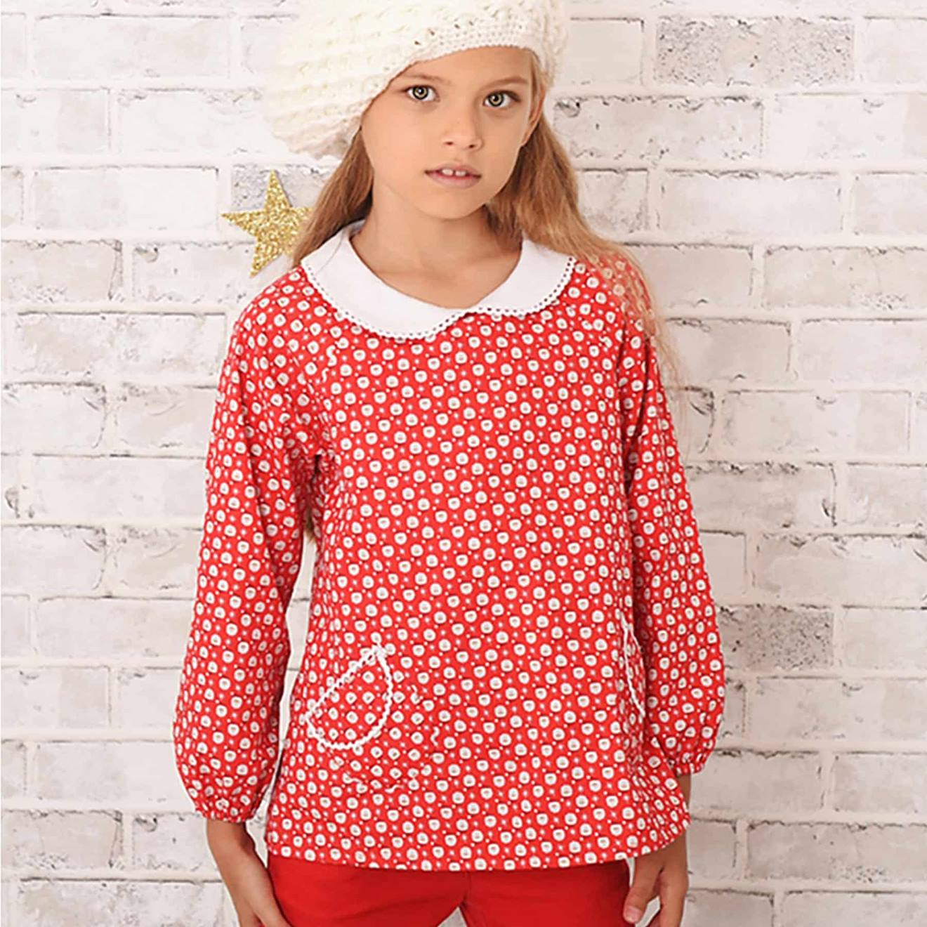 Blouse De Noël Col Claudine Rouge Blanc