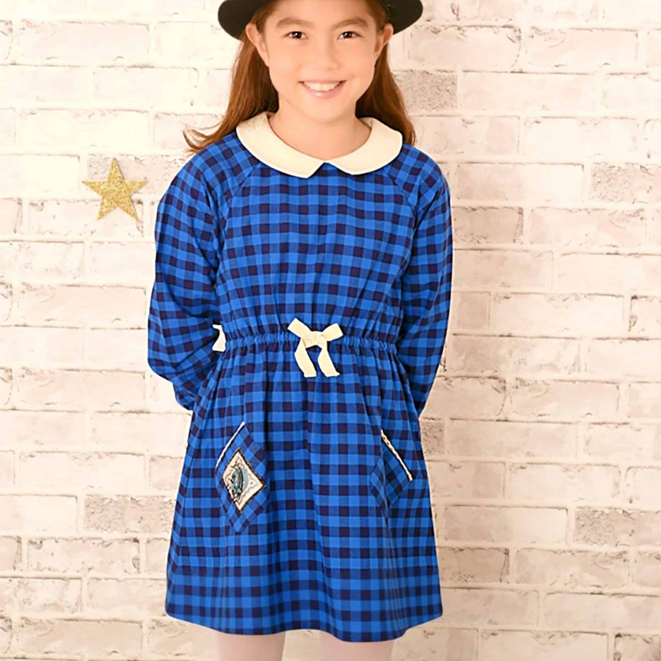 Robe Hiver Carreaux Vichy Col Claudine Bleu Roi Bleu Marine