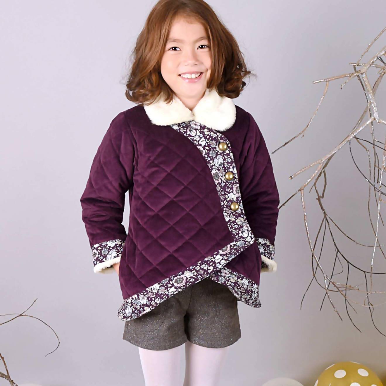 Manteaueau Kimono Court Velours Capucine Bordeaux Prune