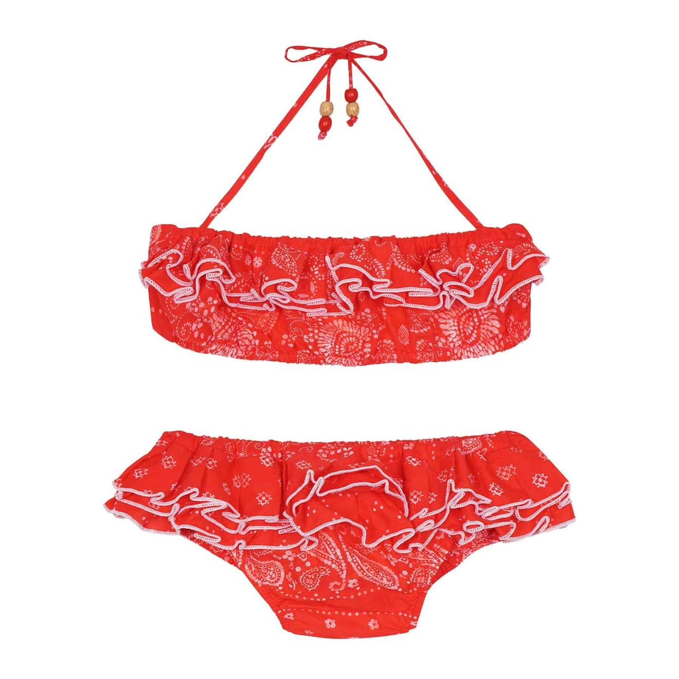 Maillot De Bain 2 Pièces À Volants Cachemire Swan Rouge Blanc