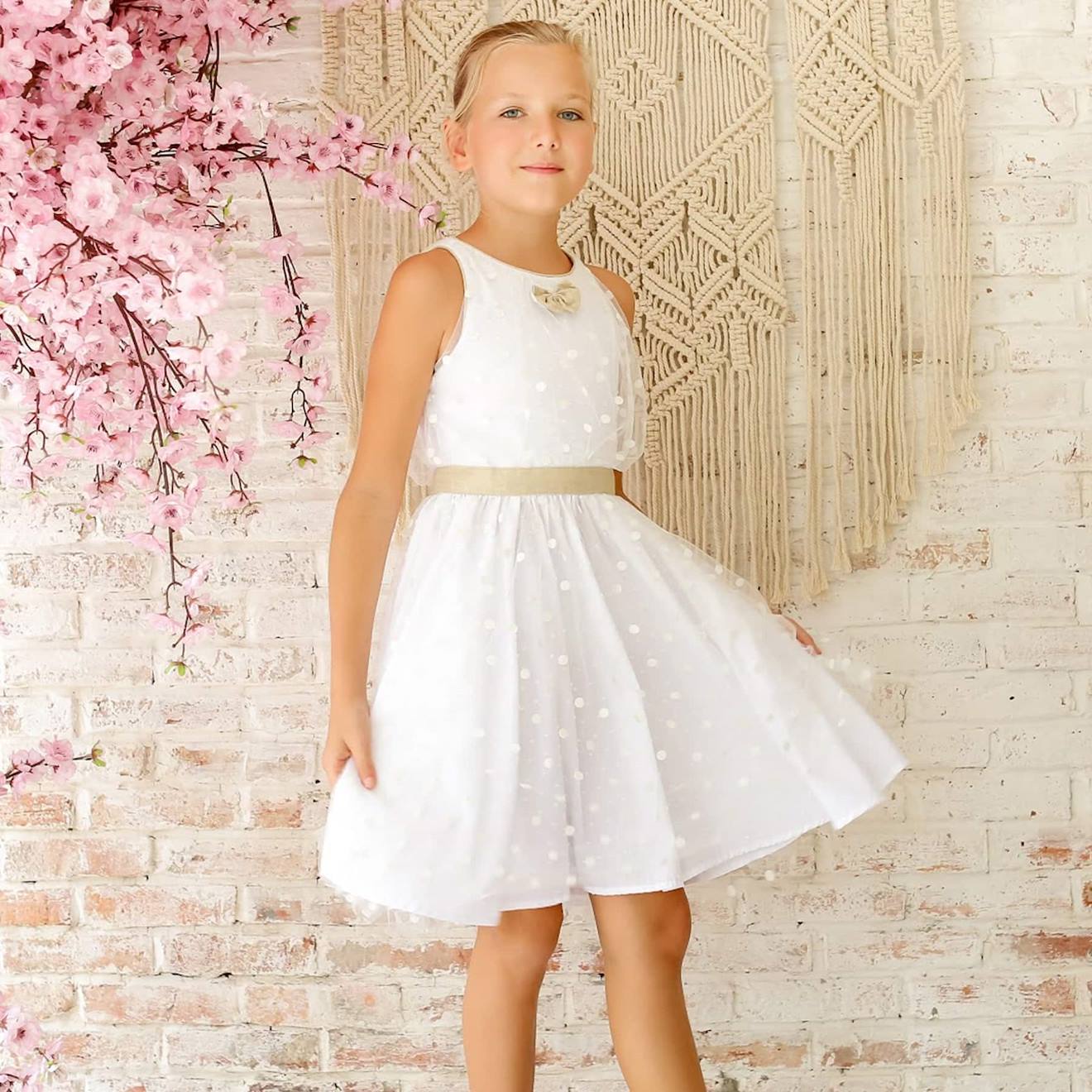Robe De Cérémonie Tulle Lin Hepburn Blanche Or