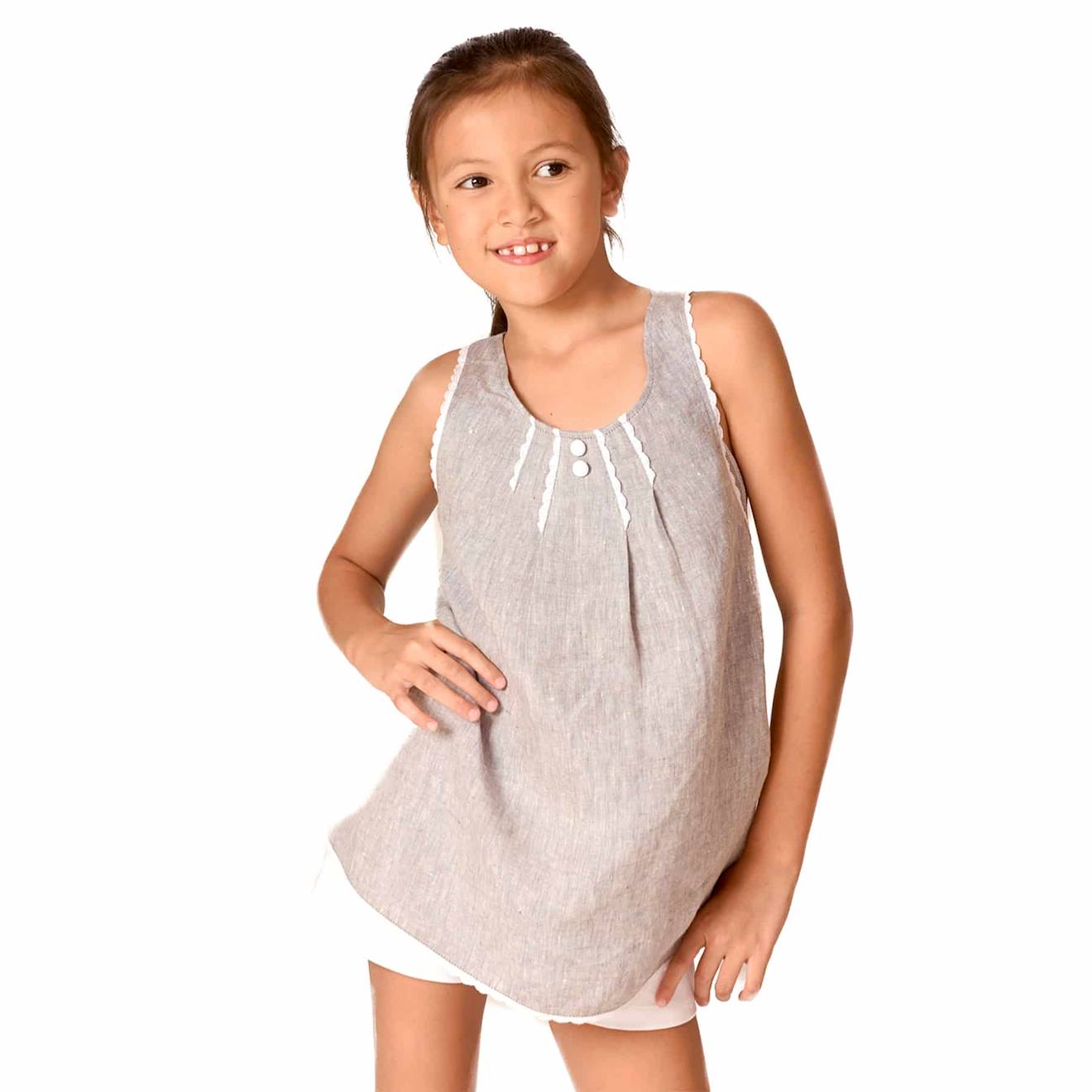 Blouse Bretelles Été Lin À Fine Dentelle Anais Gris Souris