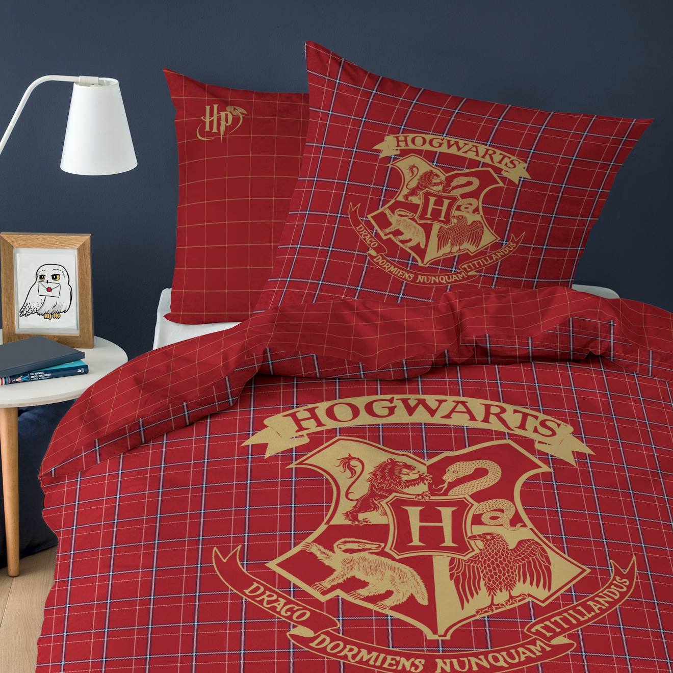 Parure De Lit Imprimée En Flanelle De Coton, Harry Potter Tartan Rouge
