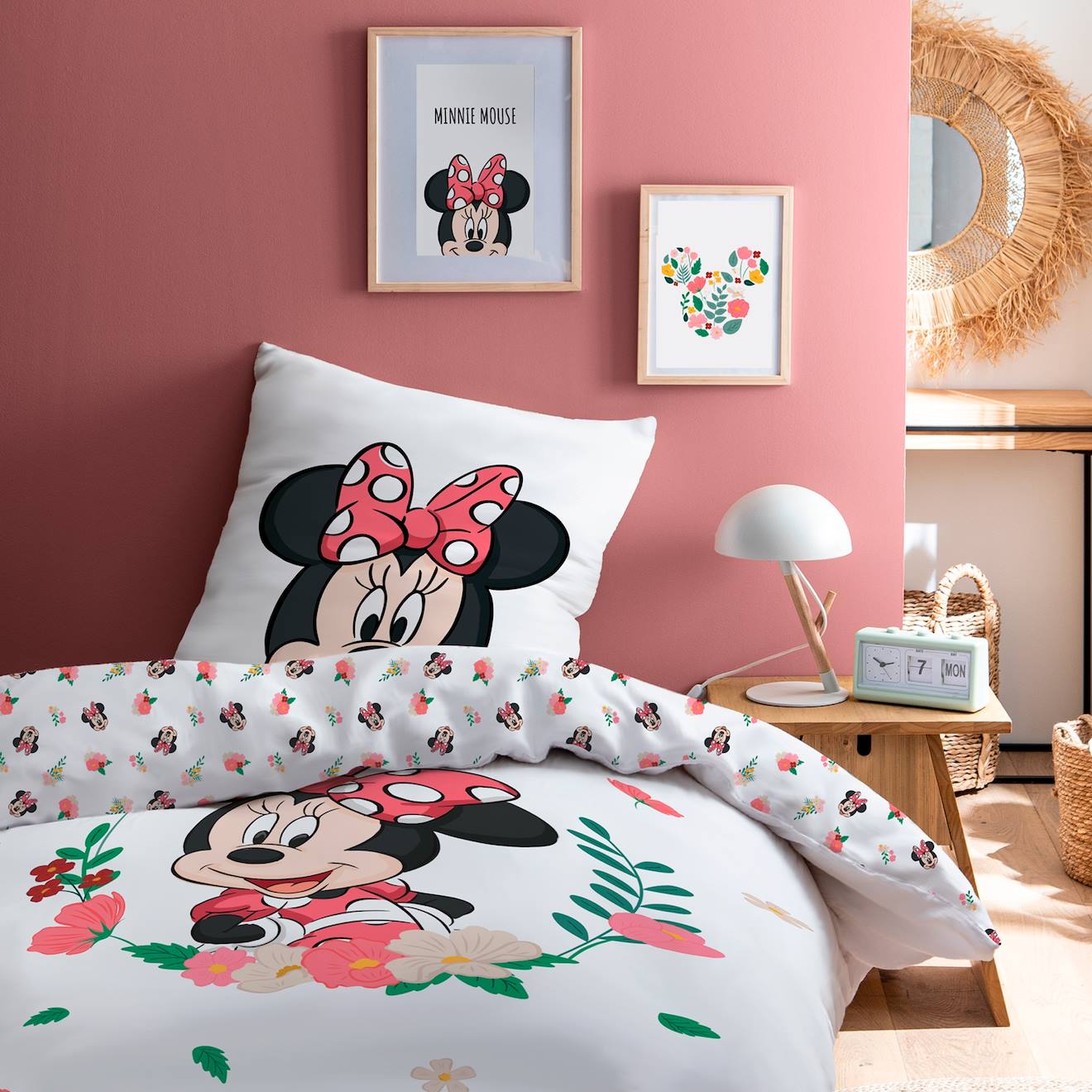Parure De Lit Imprimée 100% Coton, Disney Home Minnie Flower Blanc