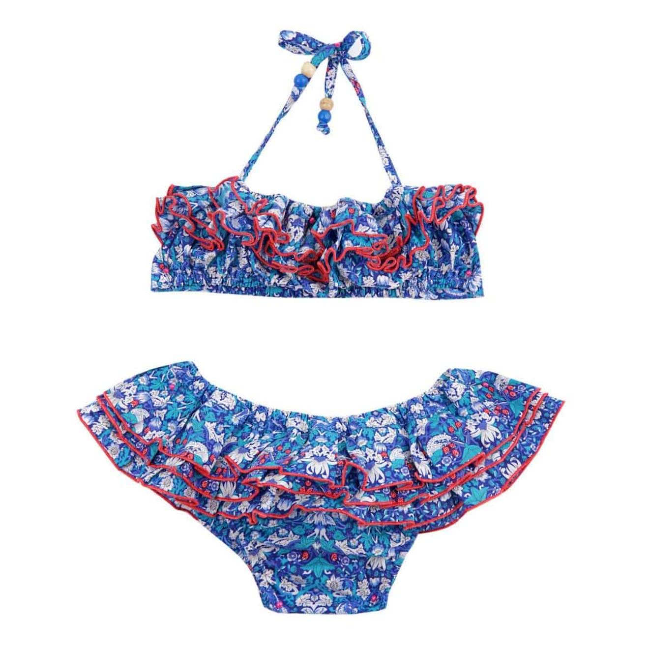 Maillot De Bain 2 Pièces Fleuri Liberty / Swan Bleu Rouge