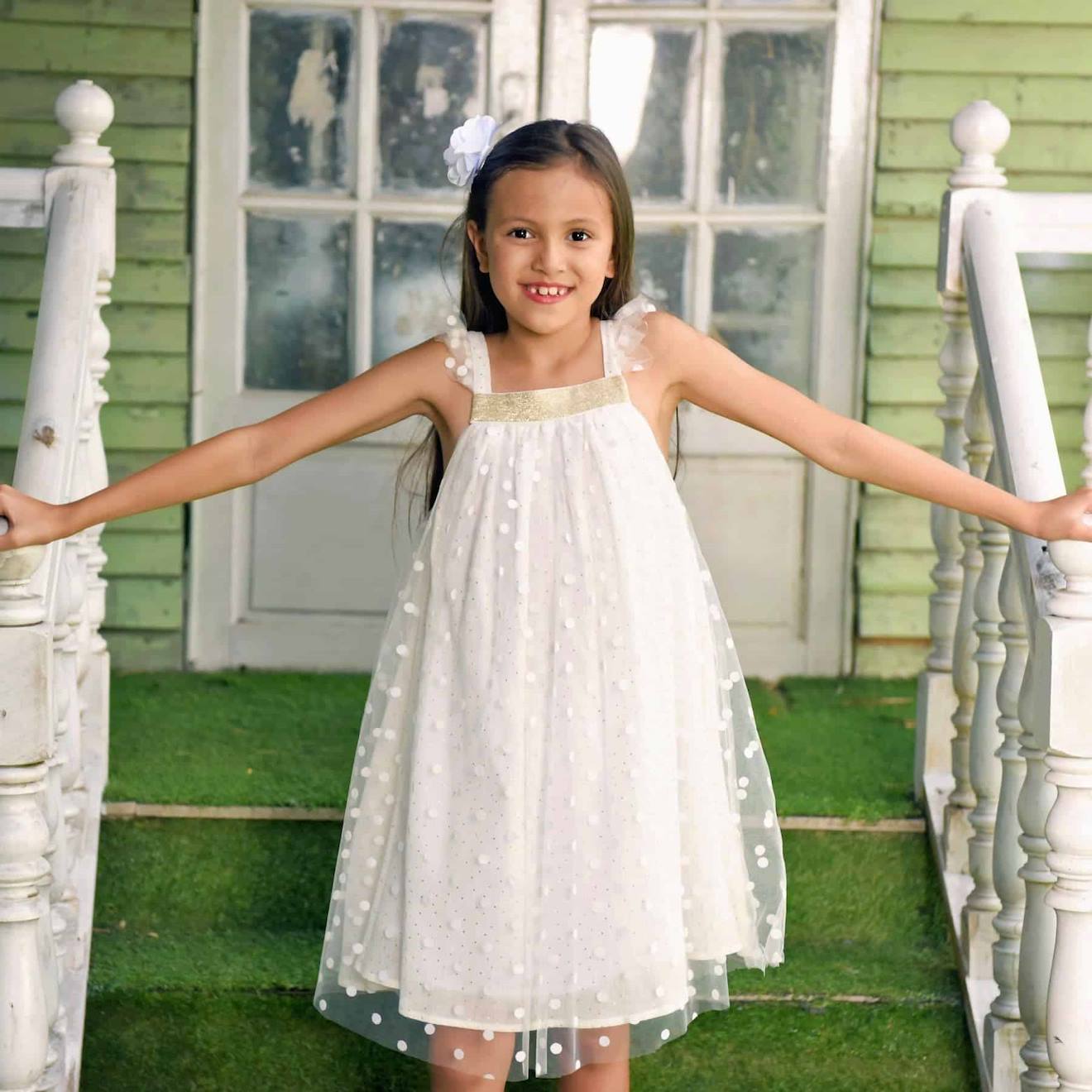 Robe Cérémonie Bohème Tulle Alizee Blanc Cassé Doré