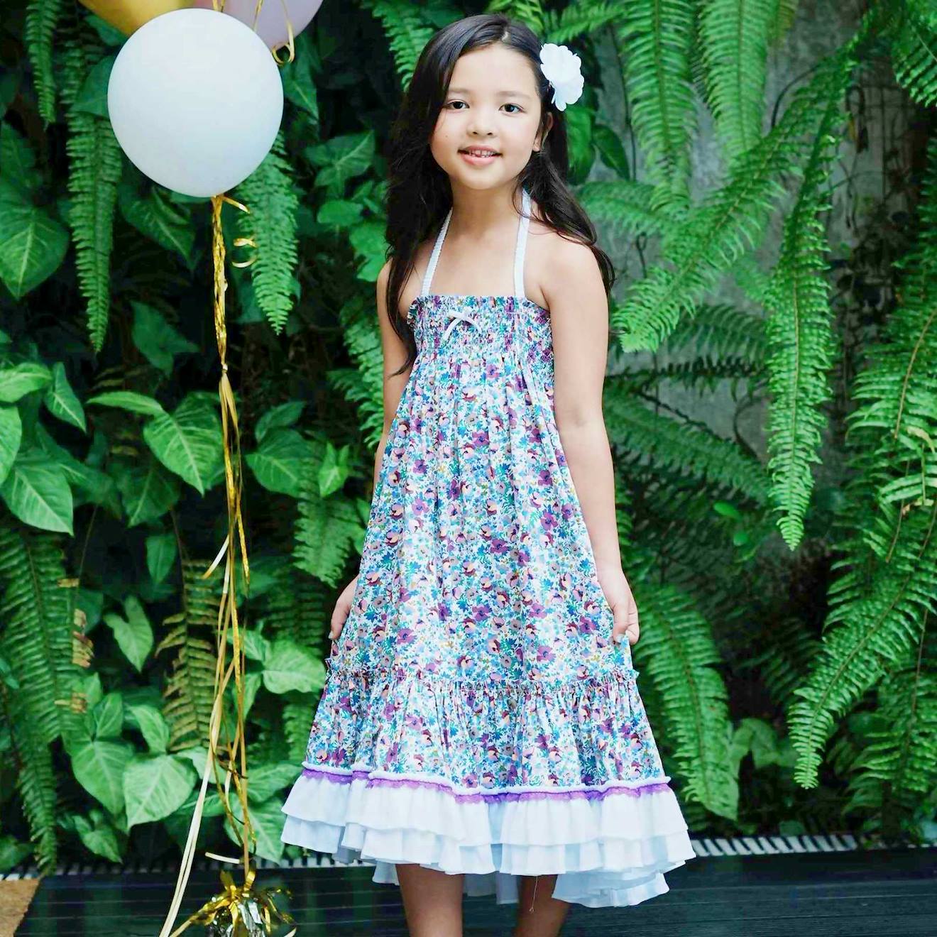 Robe Cérémonie Bohème Fleurie Liberty Esmeralda Violet