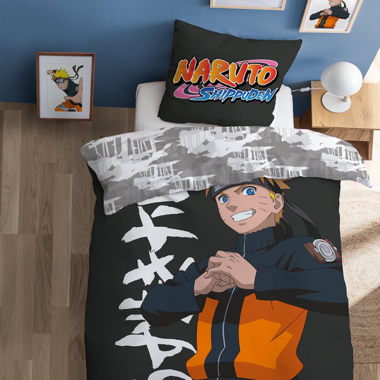 Parure De Lit Imprimée 100% Coton, Naruto Uzumaki Gris Foncé