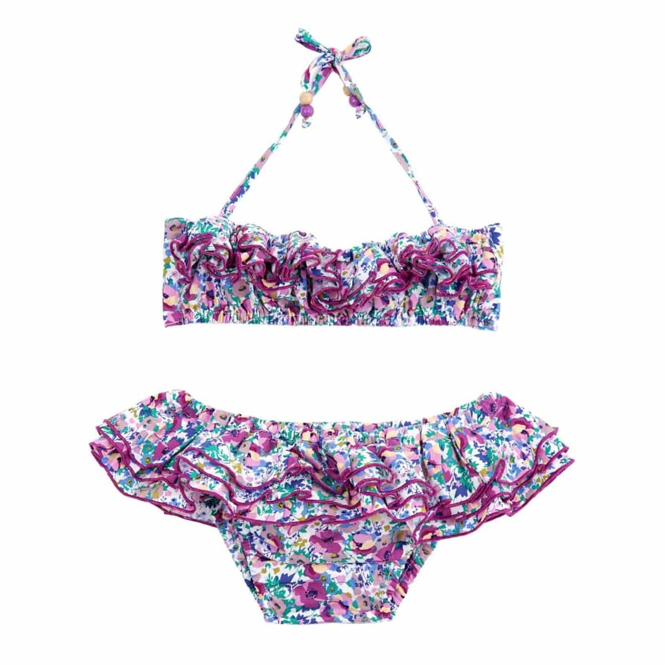 Maillot De Bain 2 Pièces Fleuri & Swan Violet Bleu
