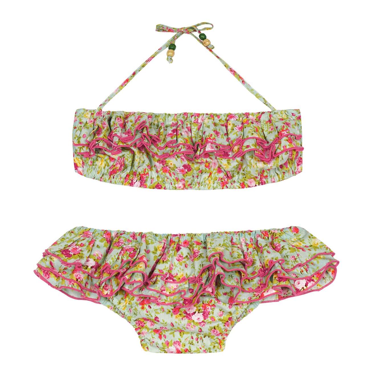Maillot De Bain 2 Pièces Volants Fleuri Liberty Swan Vert D'eau Rouge