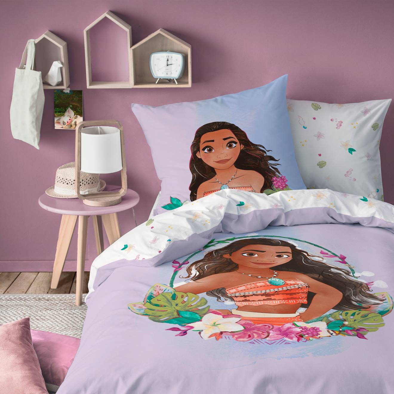 Parure De Lit Imprimée 100% Coton, Vaiana Motonui Mauve