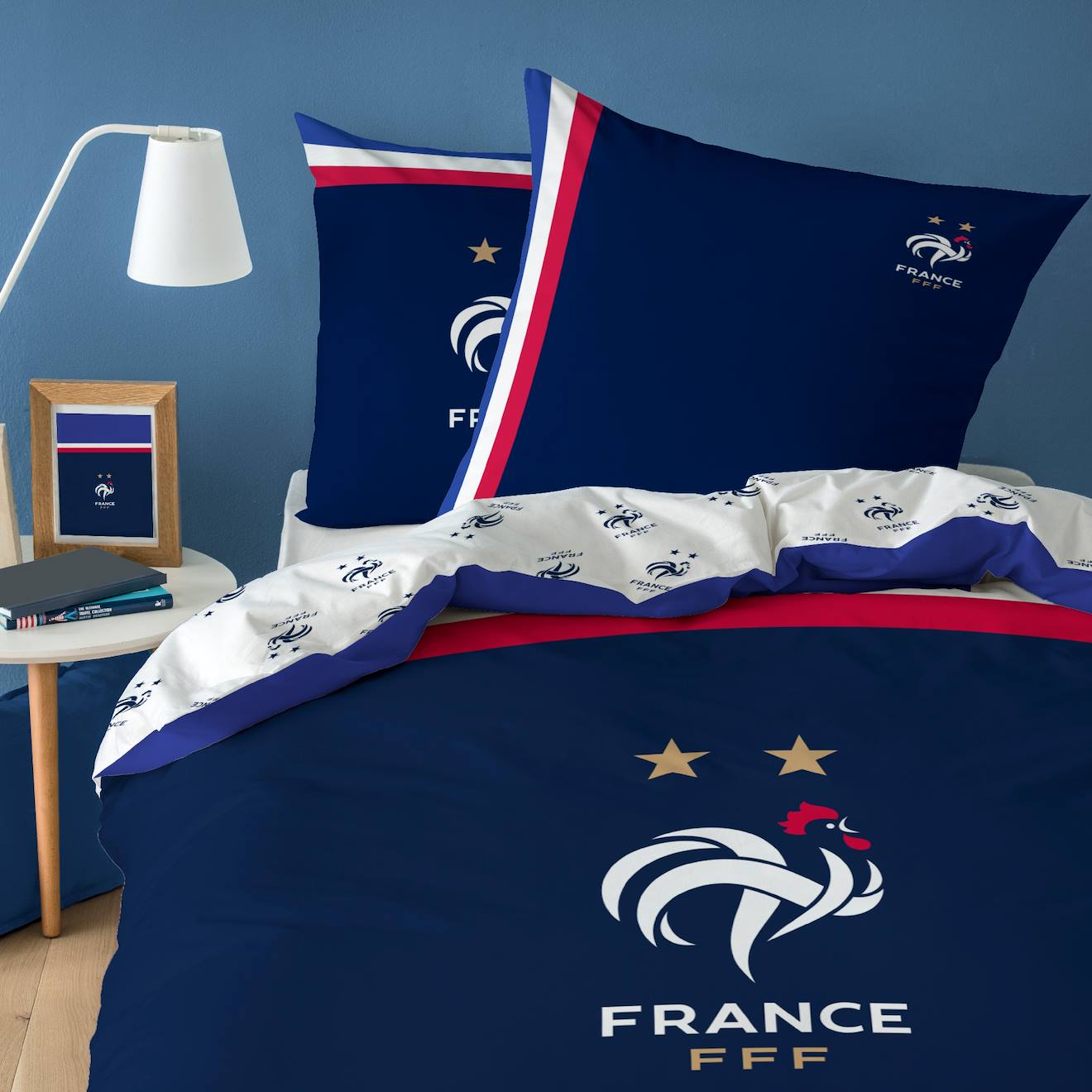 Parure De Lit Imprimée 100% Coton, Fff Drapeau Bleu Marine