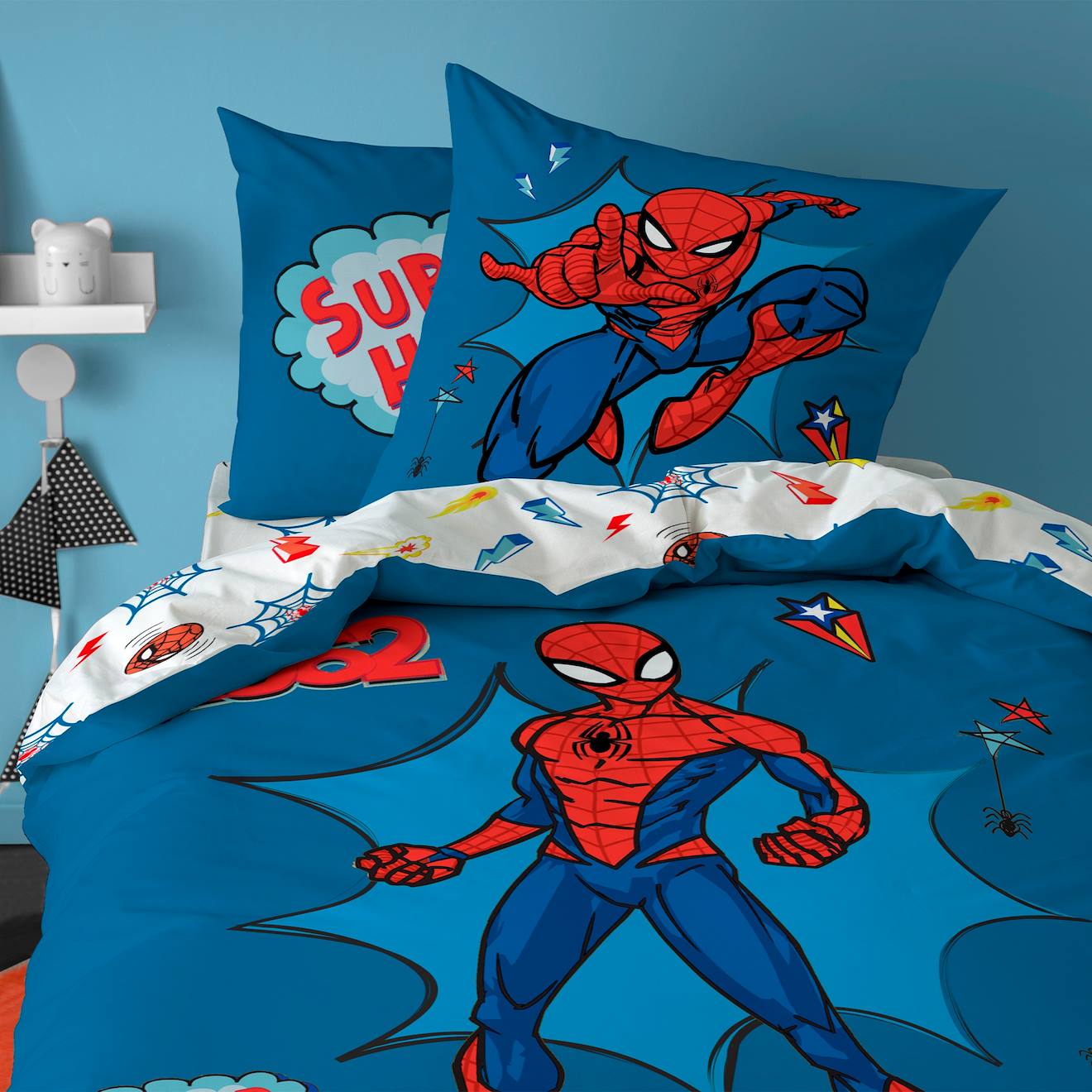 Parure De Lit Imprimée 100% Coton, Spiderman Home Avenger Bleu