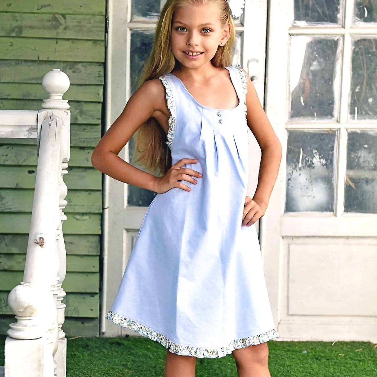 Robe Cérémonie Fleurie Anais Bleu Pastel