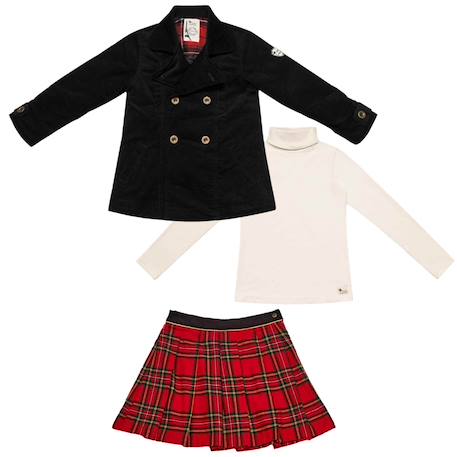 Fille-Cadeau noël   caban  + jupe plissée tartan   + col roulé