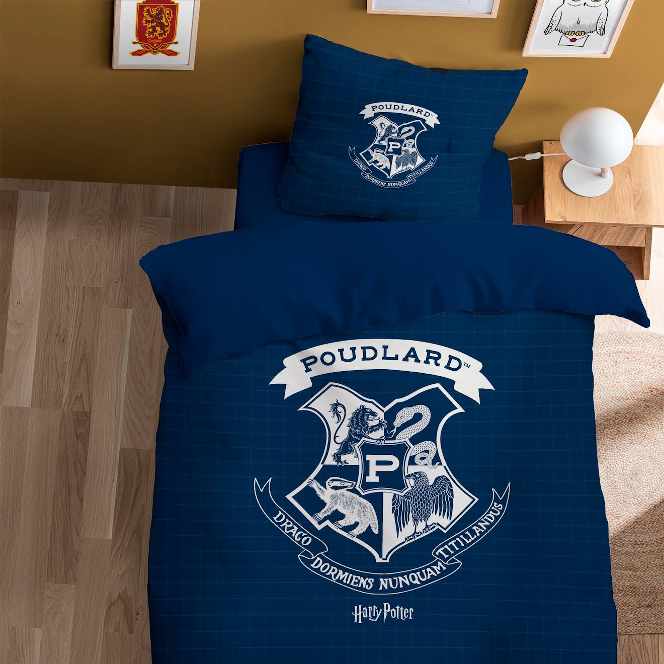 Parure De Lit Imprimée 100% Coton, Harry Potter Preppy Bleu Nuit