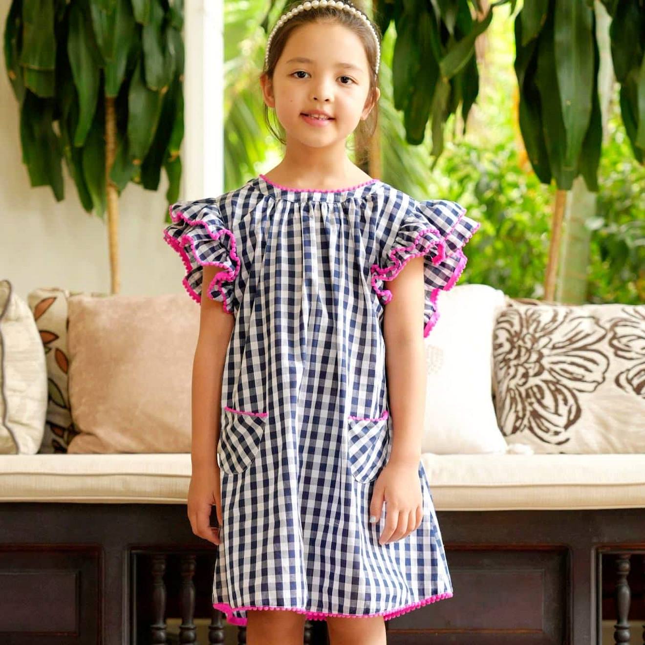 Robe Été Carreaux Vichy Butterfly Bleu Marine Blanc