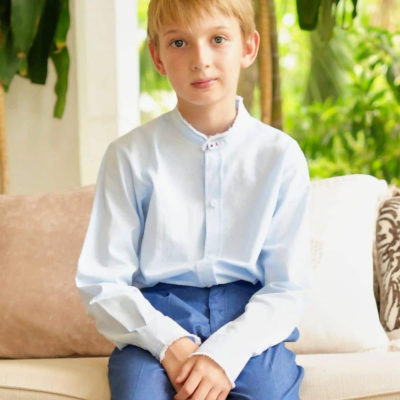 Chemise Col Mao Cérémonie Rimbaud Bleu Ciel