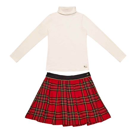 Fille-Ensemble   jupe plissée tartan   & col roulé