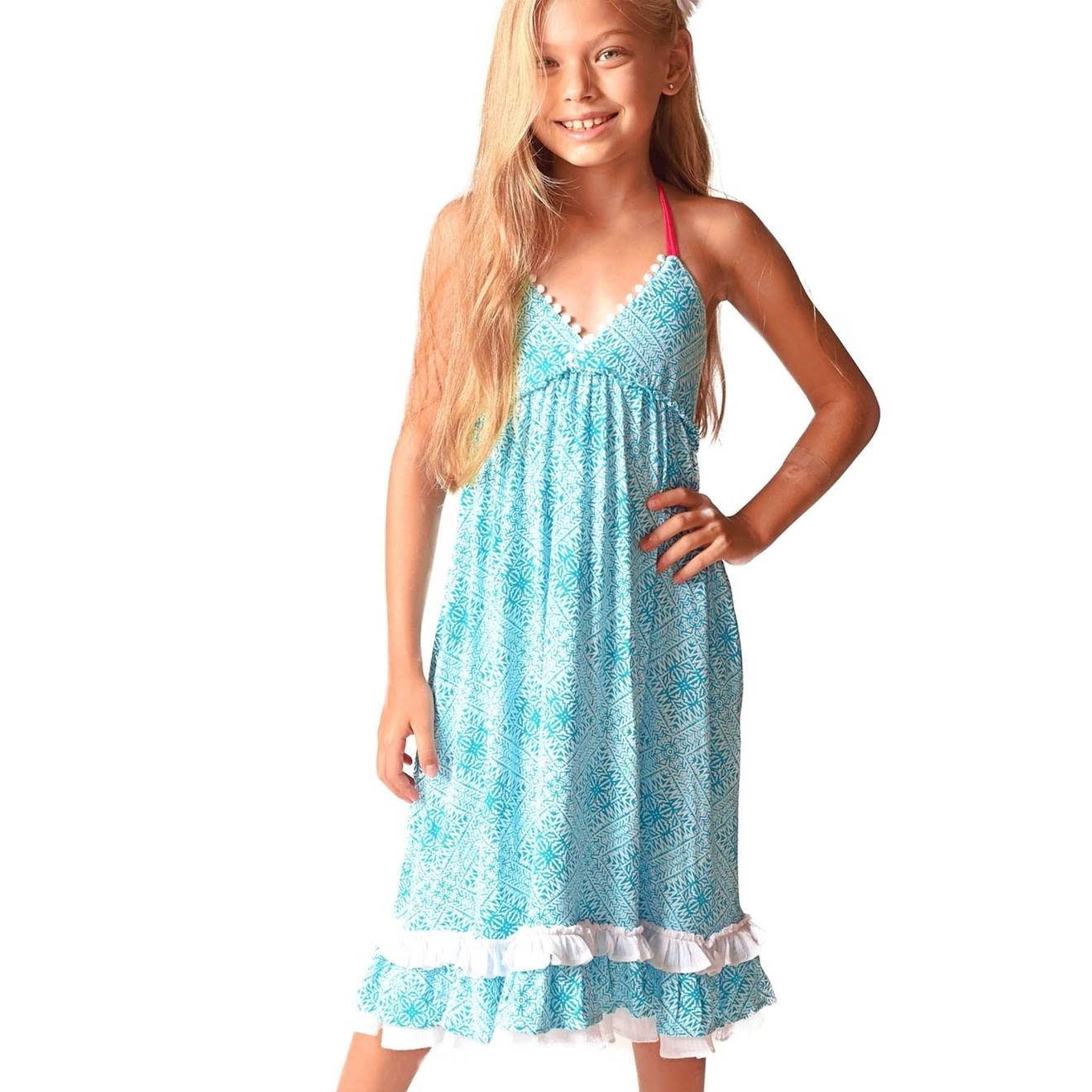 Robe De Plage Longue Jersey Eugenie Blanc Vert
