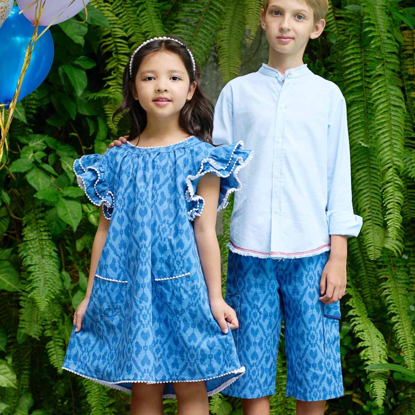 Robe Tie And Dye Été Manches Papillons Butterfly Bleu Blanc