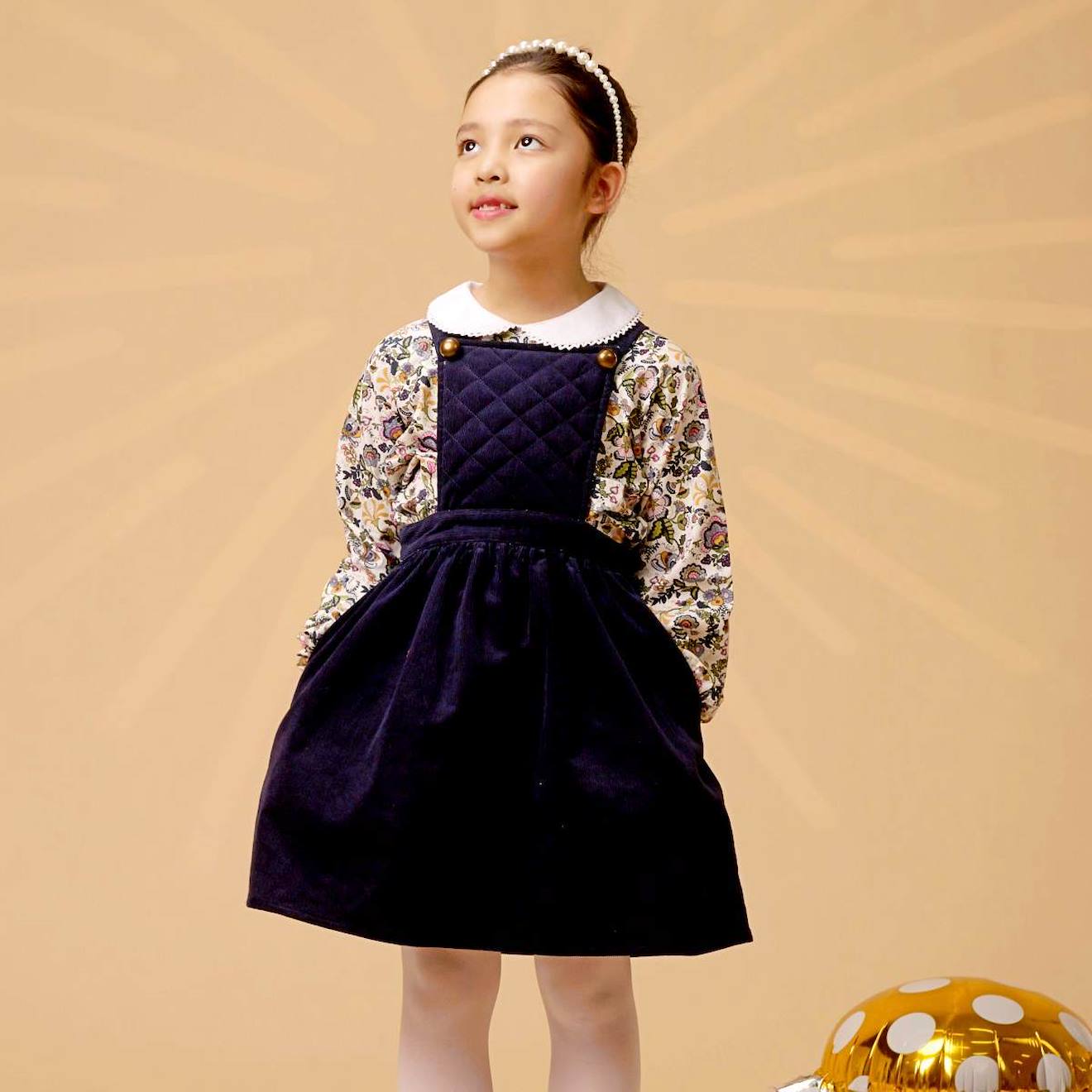 Robe Salopette Velours Ecolière Bleu Marine
