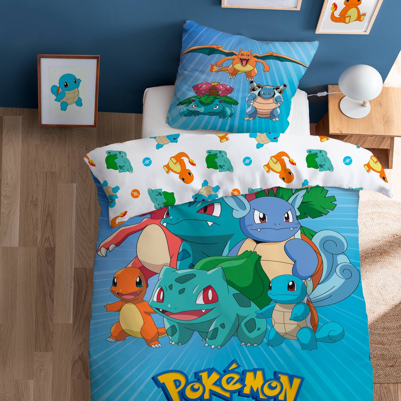 Parure De Lit Imprimée 100% Coton, Pokemon Go Bleu