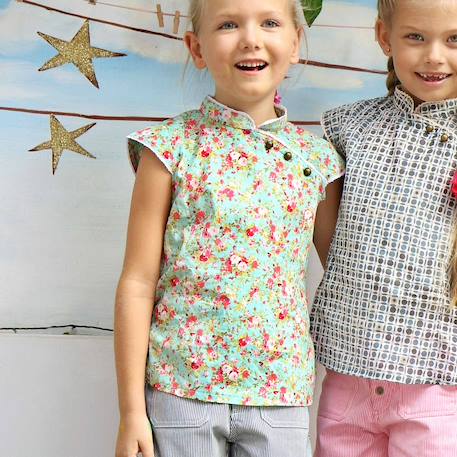 Fille-Blouse chinoise à col mao    fleurie liberty   annam