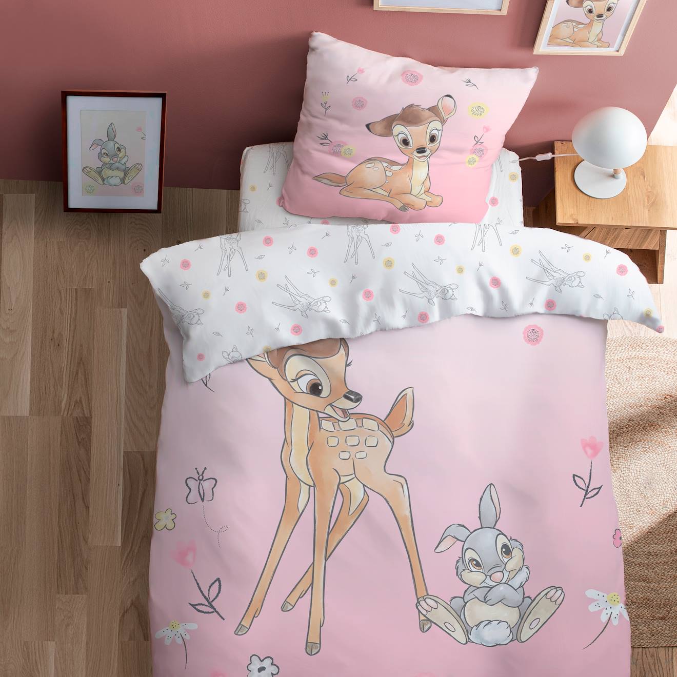Parure De Lit Imprimée 100% Coton, Disney Home Bambi Flowers Rose