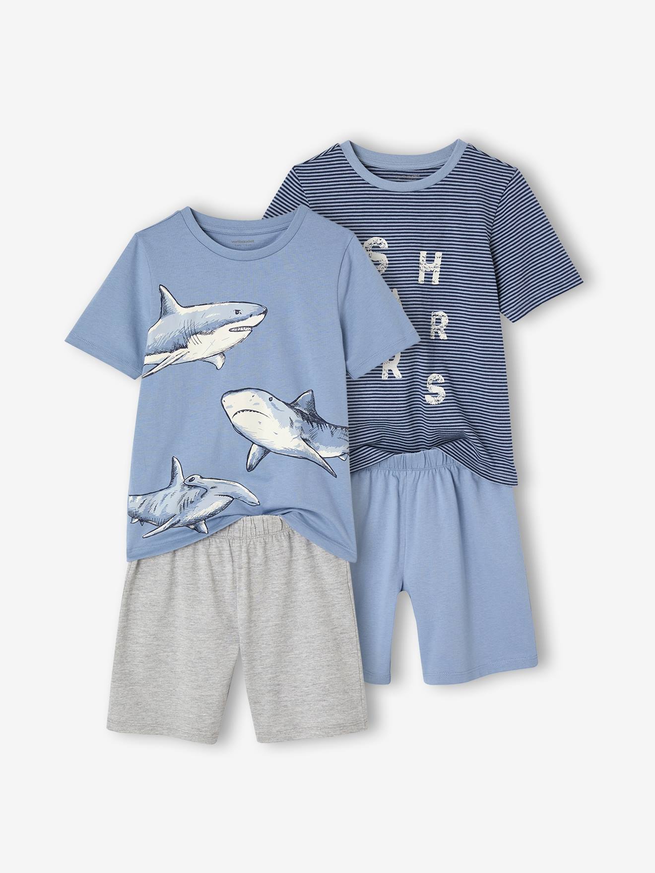 Lot de 2 pyjashorts requins garçon bleu ciel