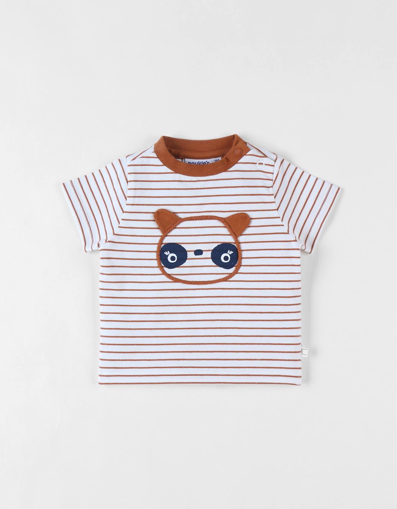 T-shirt Rayé Panda À Manches Courtes Blanc