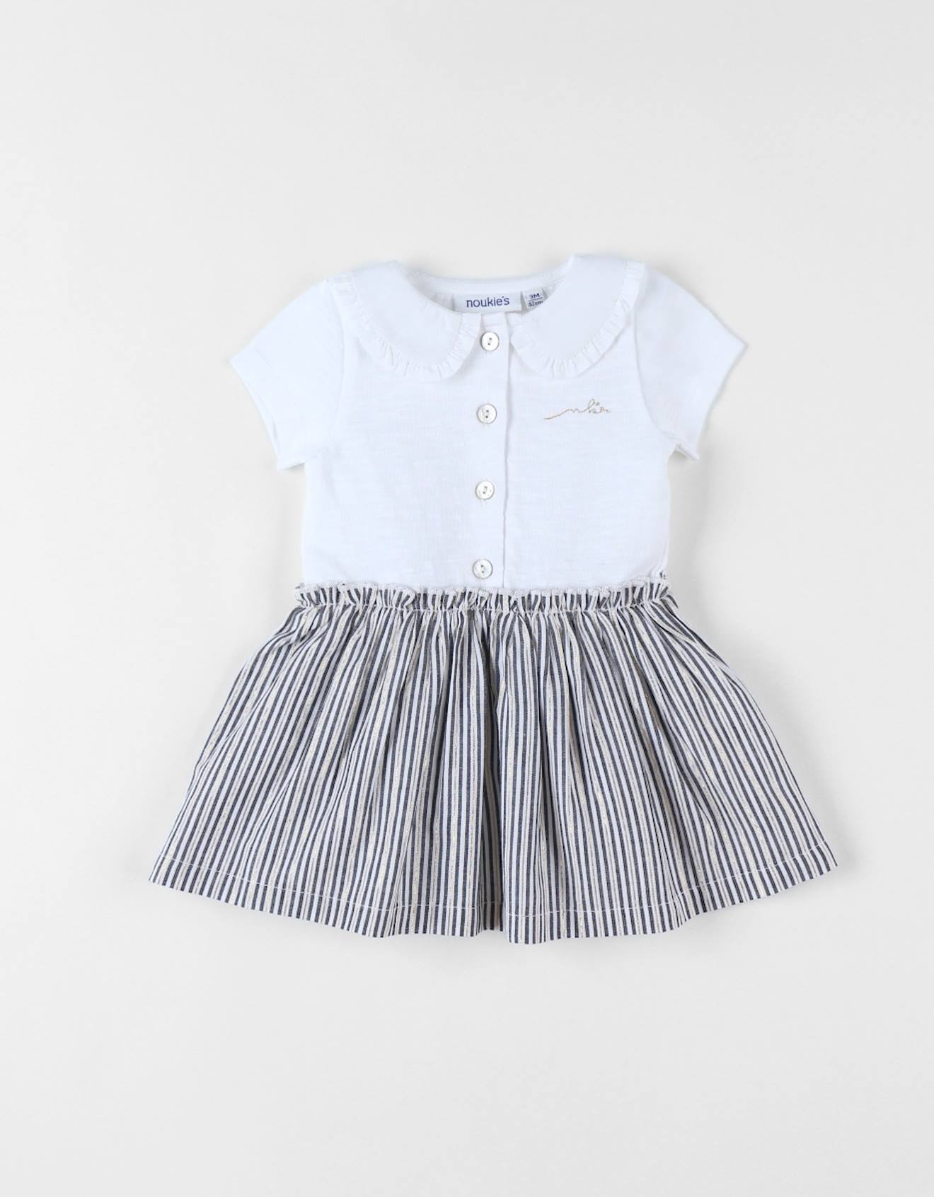 Robe Bi-matière À Manches Courtes Blanc