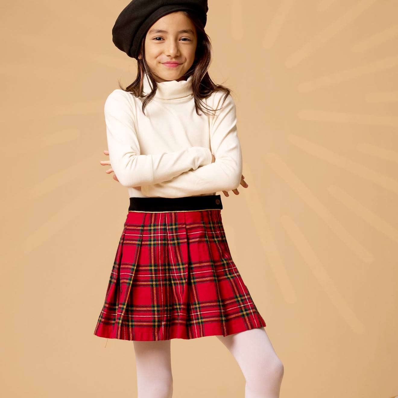 Jupe Plissée Style Kilt Carreaux Tartan London Rouge