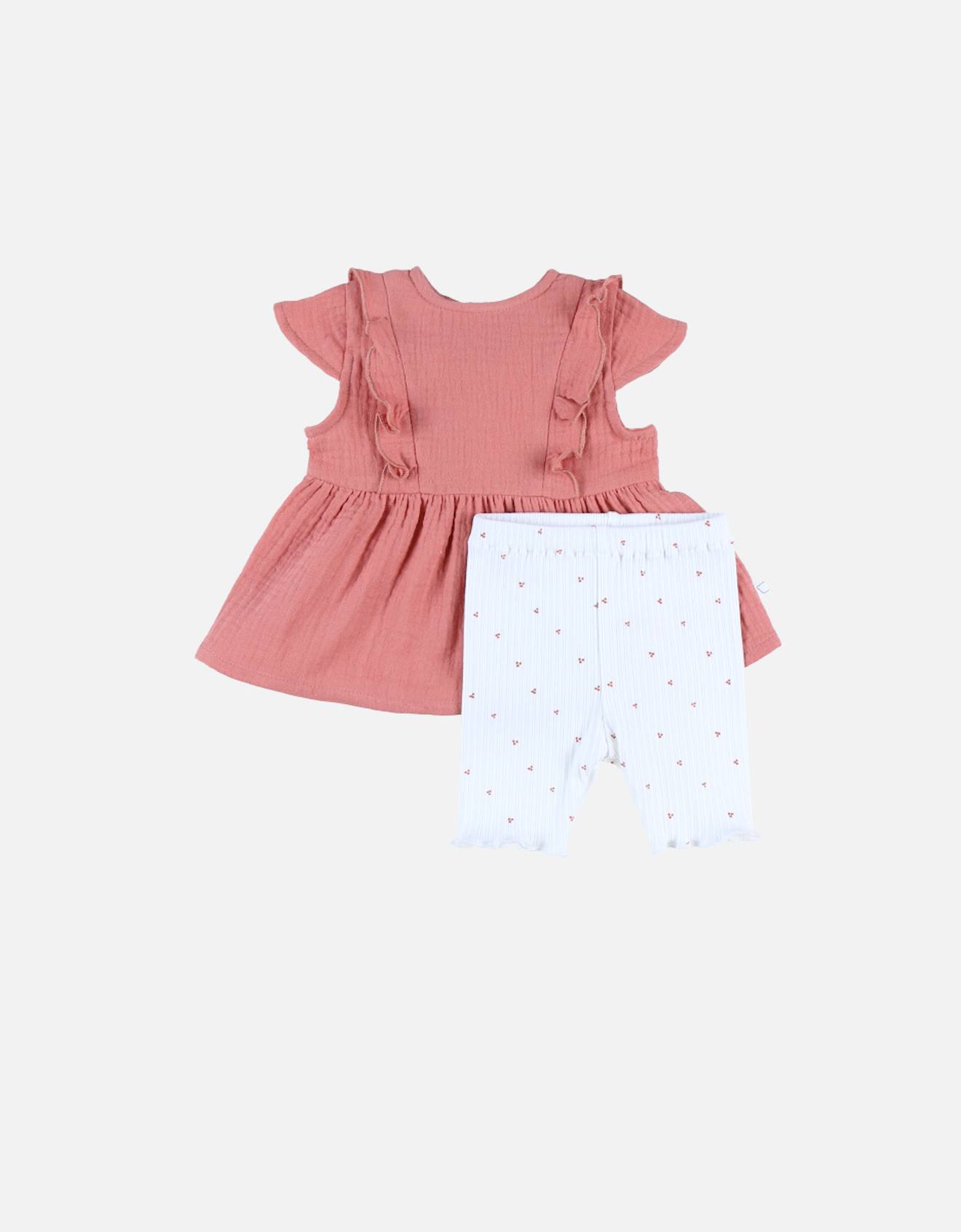 Ensemble Blouse Et Legging Mousseline Et Jersey De Coton Rose