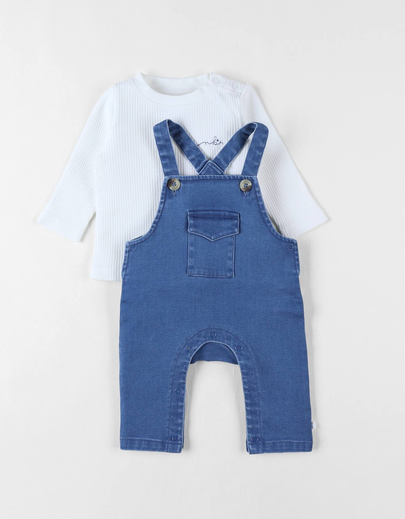 Ensemble Salopette + T-shirt Denim Bleu