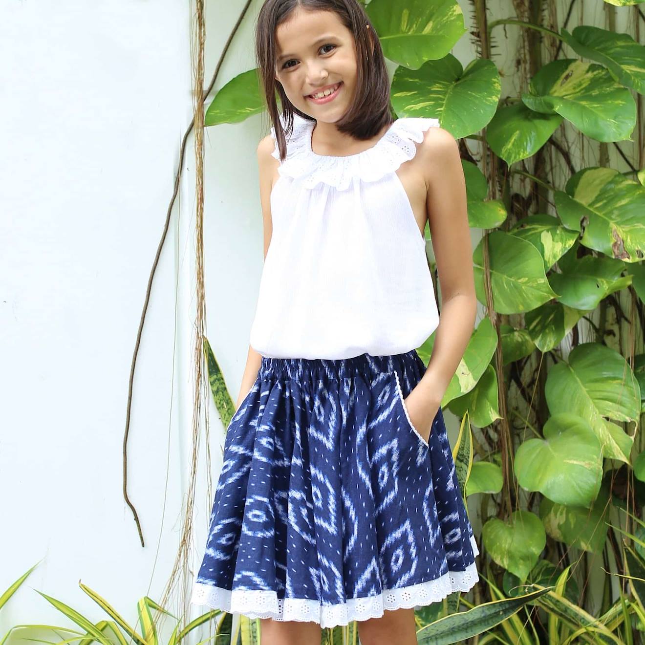 Jupe Qui Tourne Été Tie-and-dye Cancan Bleu Marine Blanc